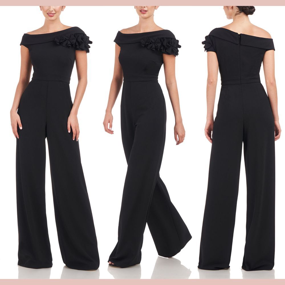 NEW $248 JS Collections‎ [ 6 ] Lilith Ruffle Shoulder Flared Jumpsuit Black